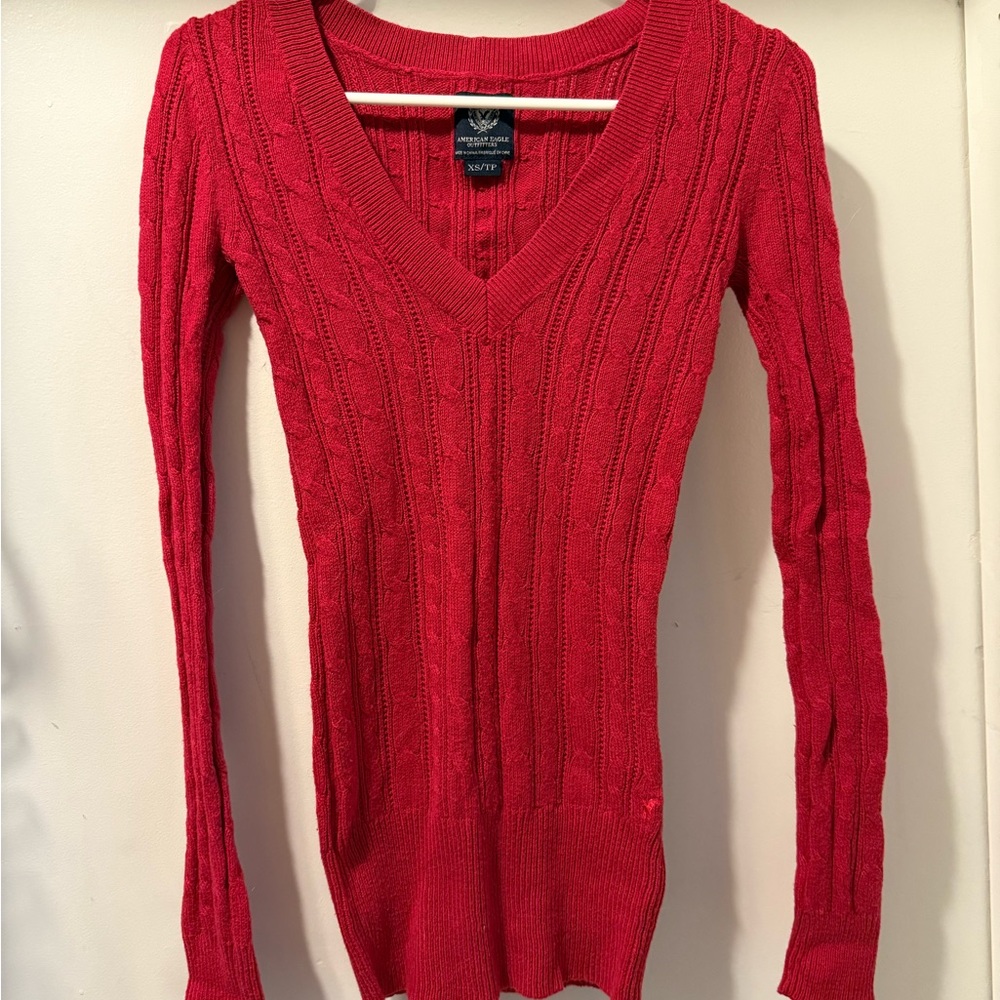 Women's Hot Pink V-Neck Sweater